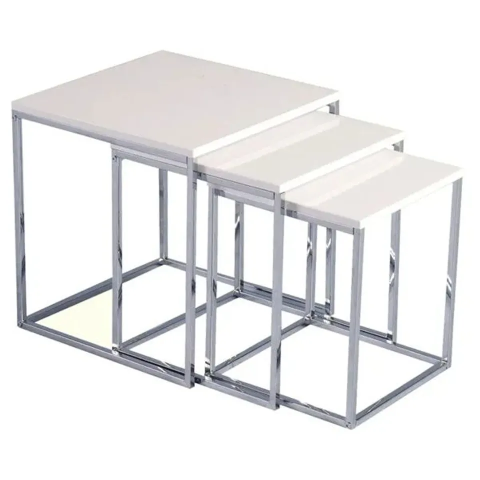 BOXED CHARISMA NEST OF TABLES - WHITE GLOSS/CHROME (1 BOX)