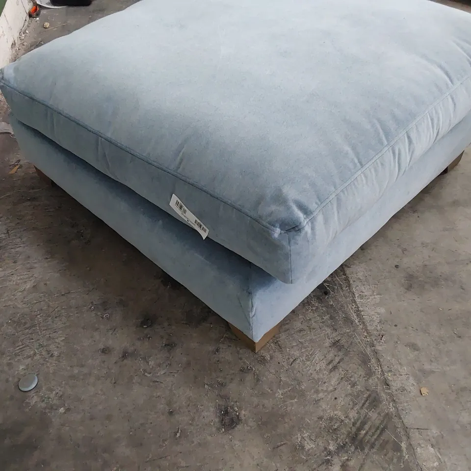 QUALITY BRITISH DESIGNER LOUNGE Co. LARGE SQUARE FOOTSTOOL LIGHT BLUE PLUSH FABRIC 