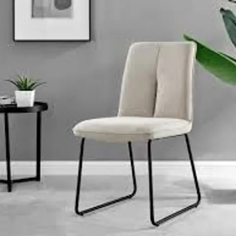 BOXED SET OF 2 HALLE TAUPE FABRIC BLACK LEG DINING CHAIRS