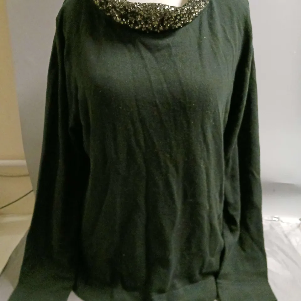 HOBBS LONDON LADIES JUMPER WITH SEQUIN COLLAR BLACK SIZE XL