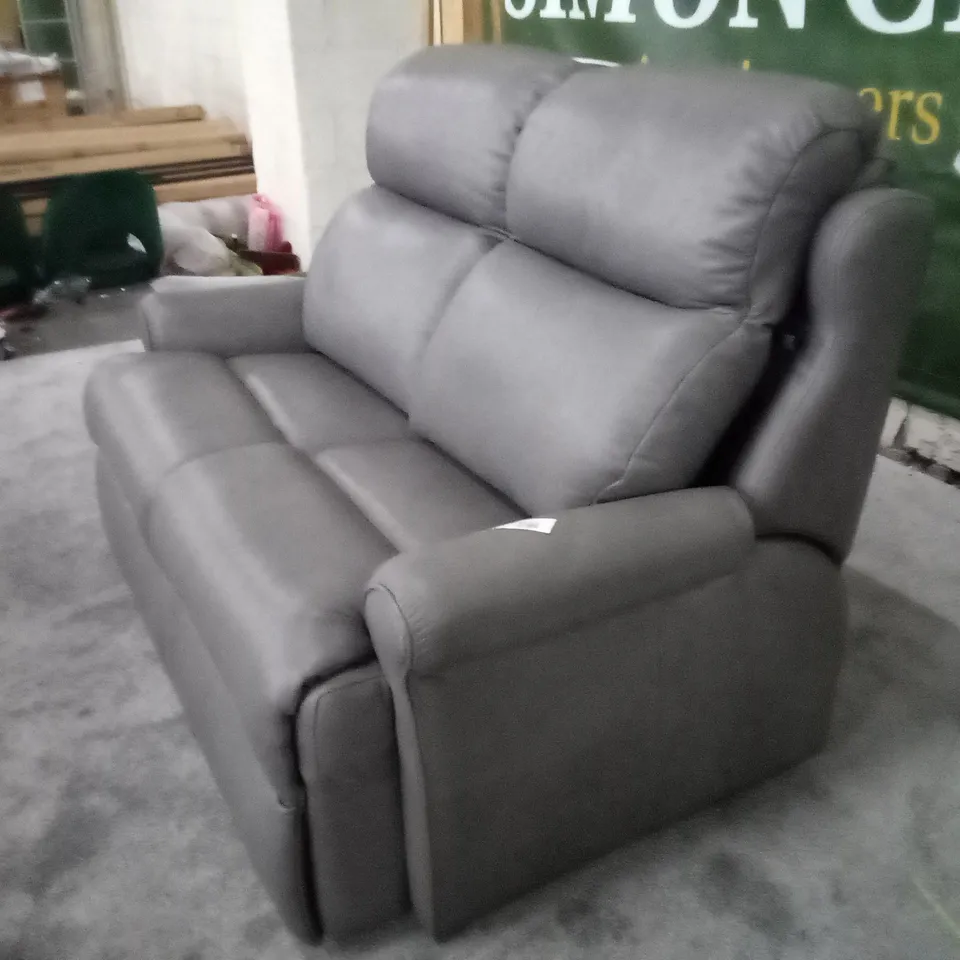 QUALITY DESIGNER 2 SEATER SOFA - GREY LEATHER 