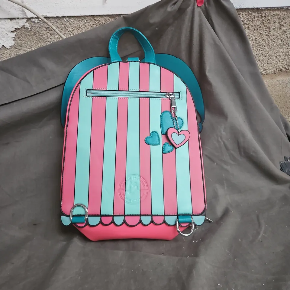 KIDS CARRY BAG  – PINK & TURQUOISE STRIPED WITH HEART MOTIFFS 