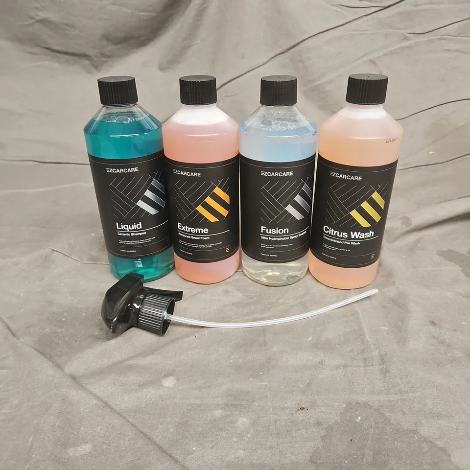 EZCARECARE APPROX 4 ASSORTED CAR CLEANING PRODUCTS TIO INCLUDE - LIQUID CERAMIC SHAMPOO - CITRUS WASH CONCENTRAED PRE WASH - EXTREME ADVANCED SNOW FOAM - COLLECTION ONLY