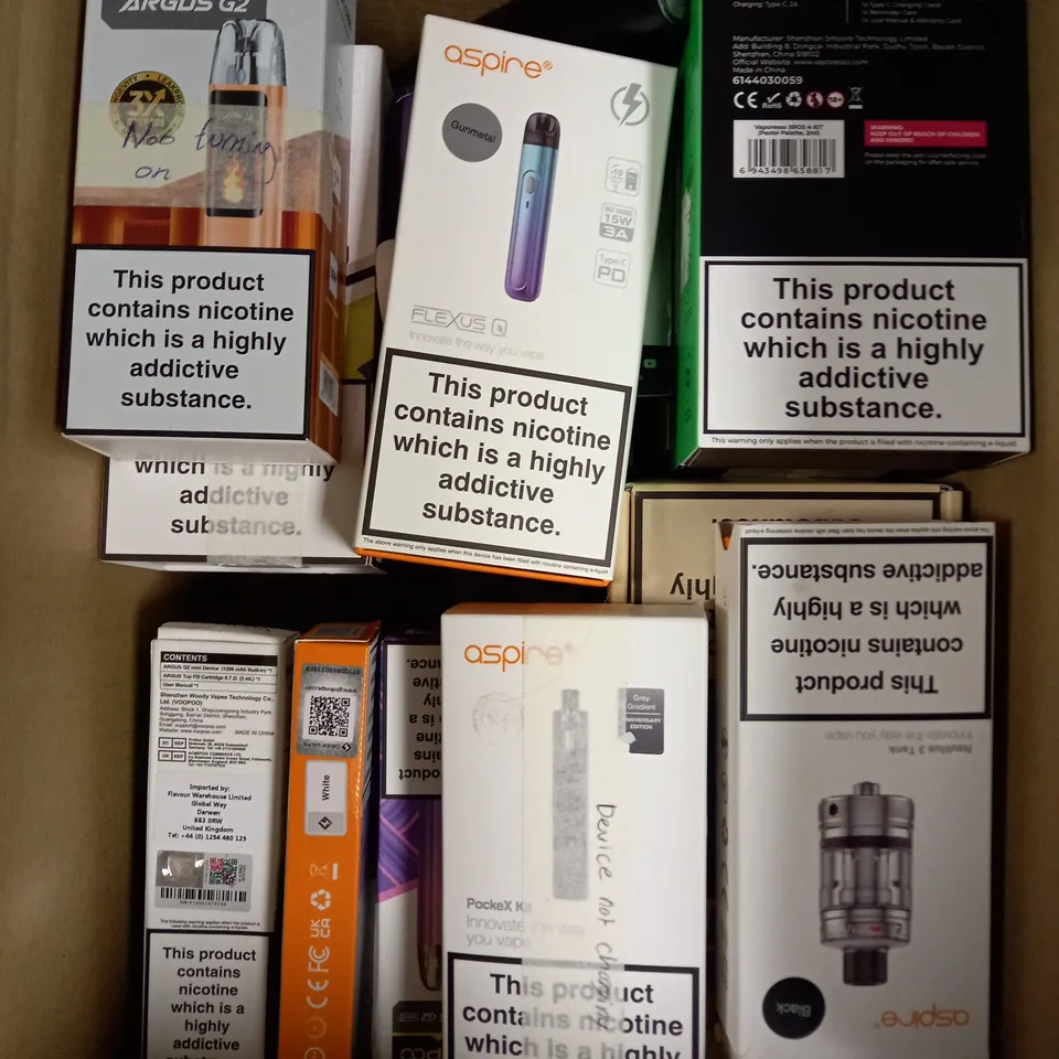 APPROXIMATELY 20 ASSORTED E-CIGARETTE PRODUCTS/ACCESSORIES TO INCLUDE VOO POO, VAPORESSO, INNOKIN ETC 