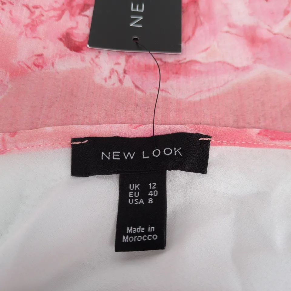 NEW LOOK PINK ROSE PRINT TIERED DRESS – UK 12 (EU 40, US 8) – MADE IN MOROCCO