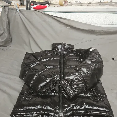 MONCLER BLACK MAYA JACKET WITH HOOD, SIZE 1 WITH TAGS