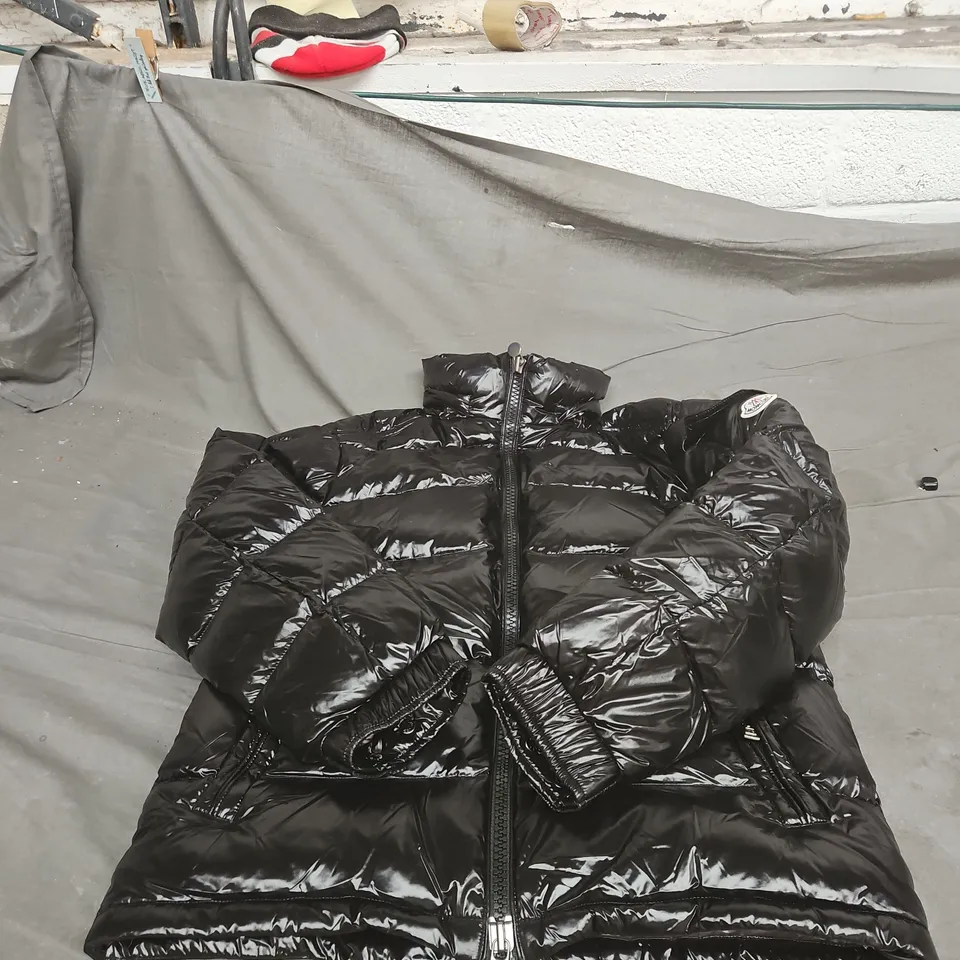 MONCLER BLACK MAYA JACKET WITH HOOD, SIZE 1 WITH TAGS