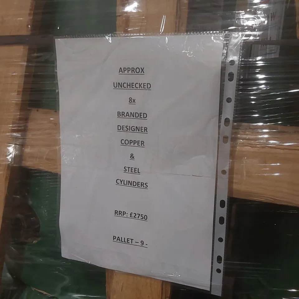 PALLET CONTAINING APPROXIMATELY 8x BRANDED COPPER & STEEL CYLINDERS