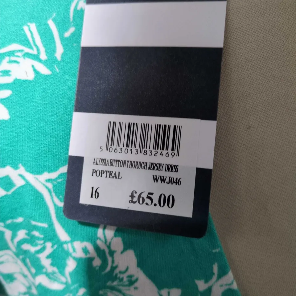 CREW CLOTHING COMPANY ALYSSA BUTTON-THROUGH JERSEY DRESS – TEAL FLORAL, SIZE 16