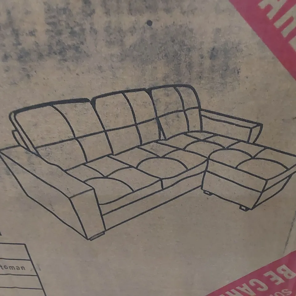 BOXED RIO GREY FAUX LEATHER L SHAPED CORNER SOFA OTTOMAN PIECE ONLY (INCOMPLETE, SOFA NOT PRESENT OTTOMAN ONLY)