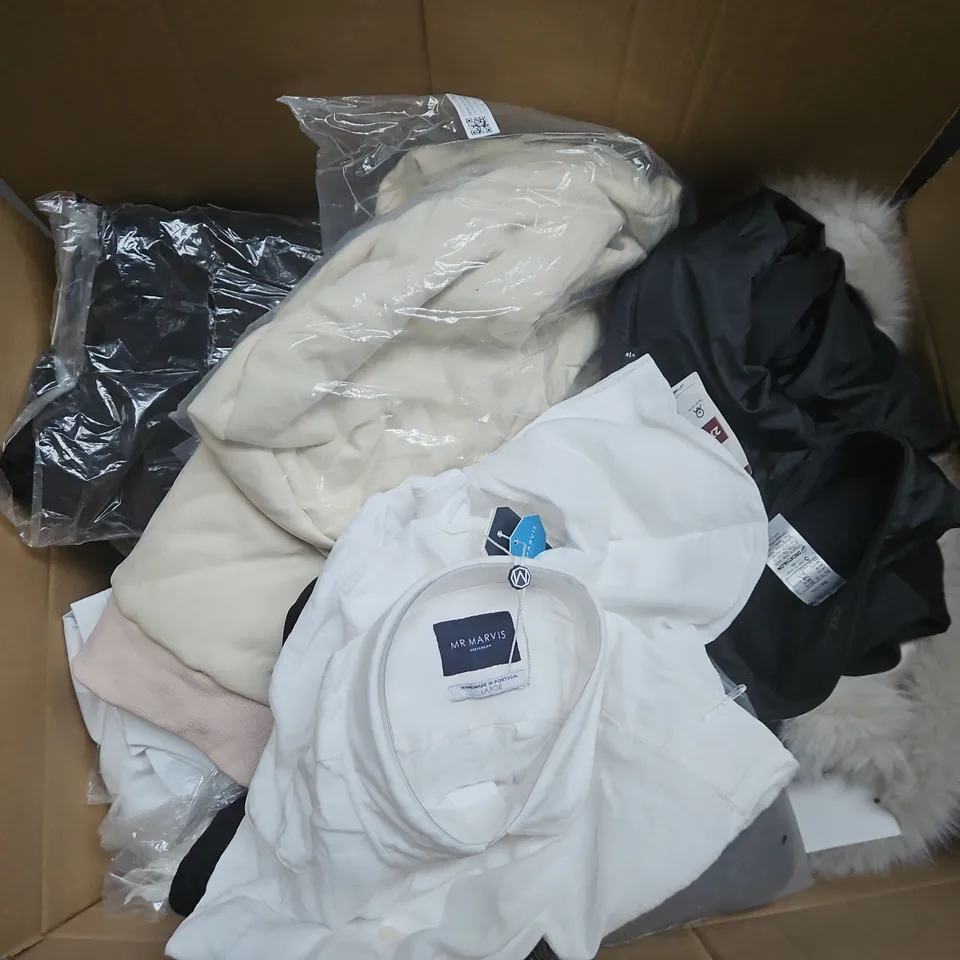 APPROXIMATELY 40 ASSORTED CLOTHING ITEMS IN VARIOUS SIZES, STYLES & COLOURS TO INCLUDE SHIRTS, JACKETS, TOPS, ETC - COLLECTION ONLY