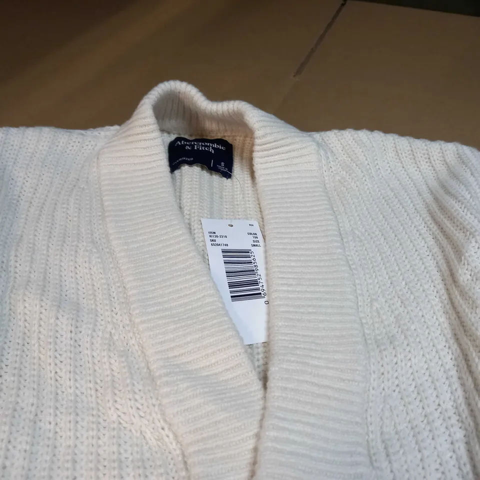 ABERCROMBIE & FITCH WHITE/NAYV KNITTED CARDIGAN - SMALL