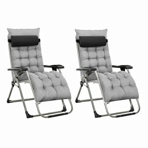 BOXED NEO ZERO GRAVITY GREY RECLINING SUN LOUNGER WITH PADDED CUSHIONS SET OF 2