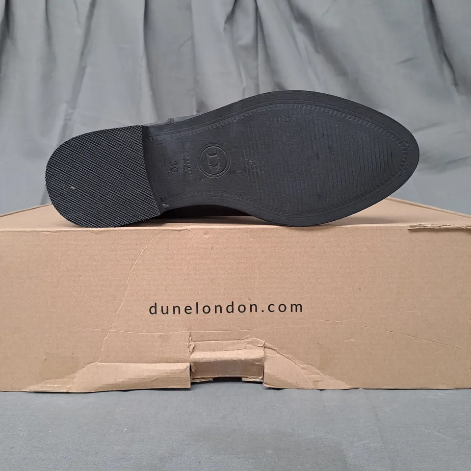 BOXED PAIR OF DUNE LONDON CALF BOOTS IN BLACK EU SIZE 36