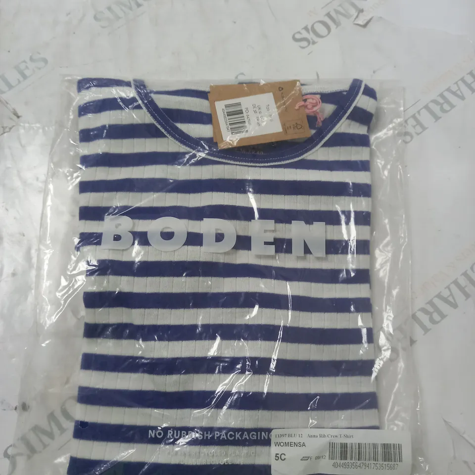 BODEN ANNA RIB CREW T SHIRT BLUE SIZE 12 SEALED