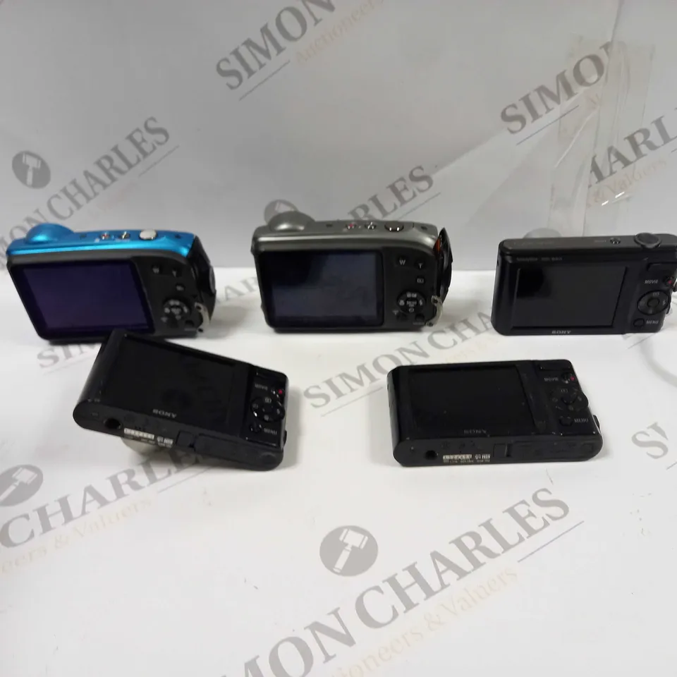 5 X ASSORTED DIGITAL CAMERAS. BRANDS INCLUDE SONY AND FUJIFILM. MODELS MAY VARY 