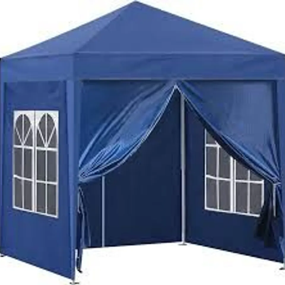 TUKAILAI PORTABLE 2X2M HEAVY DUTY POP UP GAZEBO GARDEN GAZEBO AWNING CANOPY SHELTER WITH 4 SIDE PANELS & CARRY BAG STEEL FRAME WATERPROOF FOR OUTDOOR WEDDING PARTY EVENT FOUR SEASONS BLUE