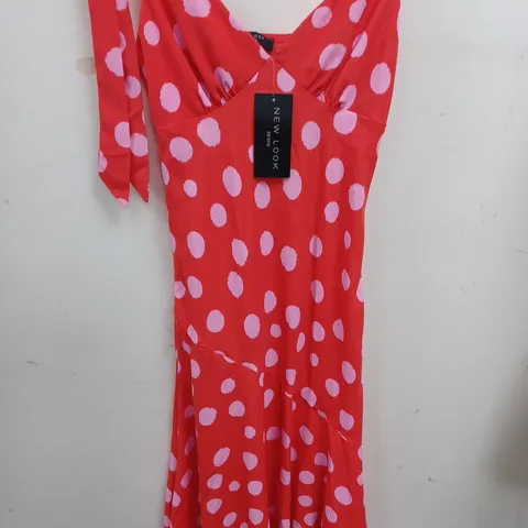 NEW LOOK PETITE RED POLKA DOT DRESS - UK 4