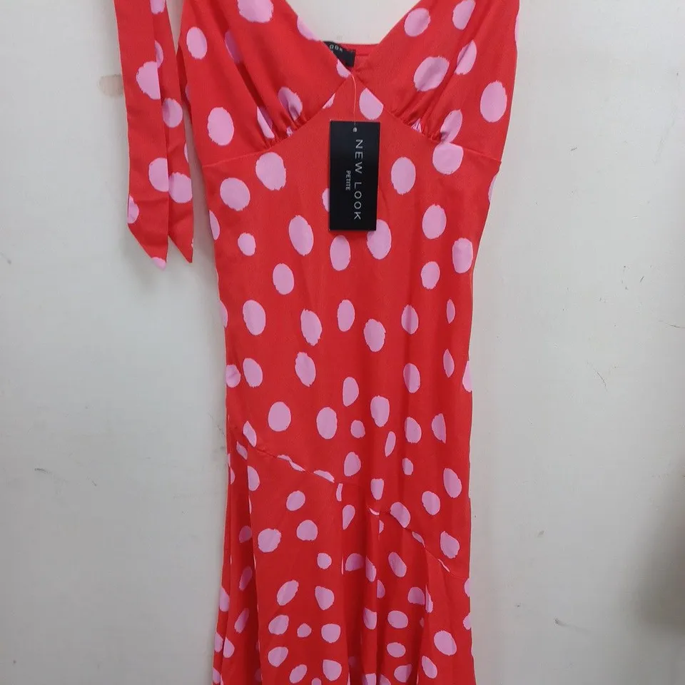 NEW LOOK PETITE RED POLKA DOT DRESS - UK 4