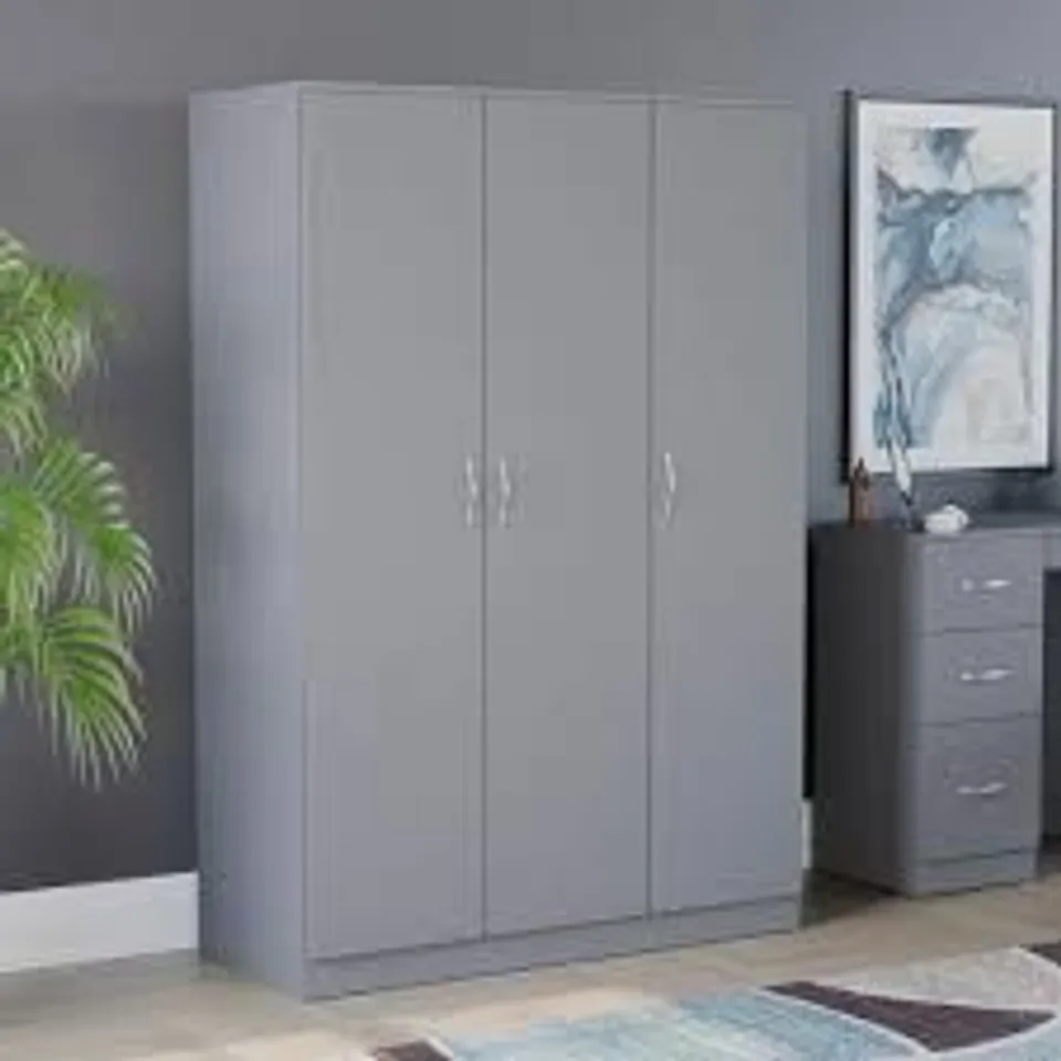 BOXED RIO 3 DOOR WARDROBE - GREY (2 BOXES)