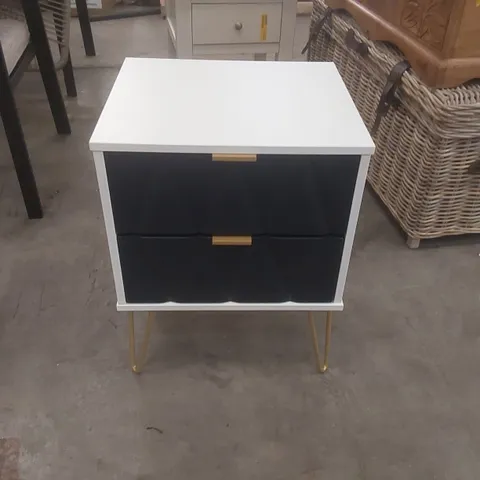 FULLY ASSEMBLED DIAMOND - GOLD HAIRPIN (F) 2 DRAWER BEDSIDE COLOUR: WHITE/BLUE