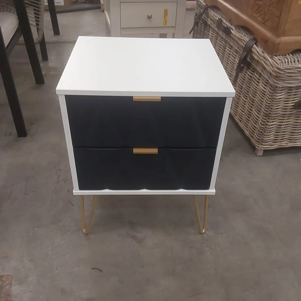 FULLY ASSEMBLED DIAMOND - GOLD HAIRPIN (F) 2 DRAWER BEDSIDE COLOUR: WHITE/BLUE