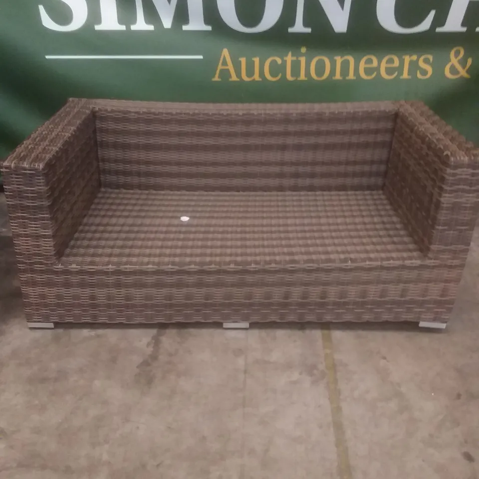 RATTAN EFFECT 2 SEATER GARDEN SOFA BROWN