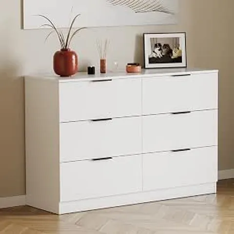 BOXED VIDA DESIGNS TREGA 6 DRAWER CHEST OF DRAWERS WHITE - WIDE SPACE-SAVING BEDROOM STORAGE UNIT - 80HX110WX36DCM (2 BOXES)