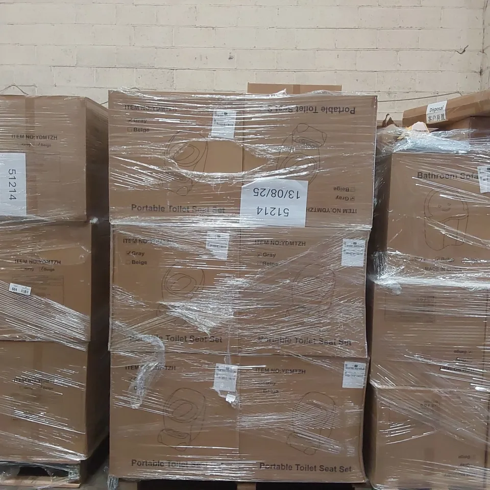 PALLET CONTAINING A LARGE QUANTITY OF PORTABLE TOILET SEAT SETS ECT