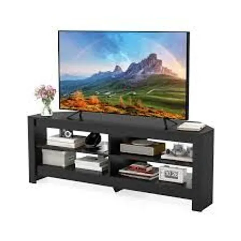 BOXED COSTWAY 4 SHELF BLACK CORNER TV UNIT WITH POWER OUTLET