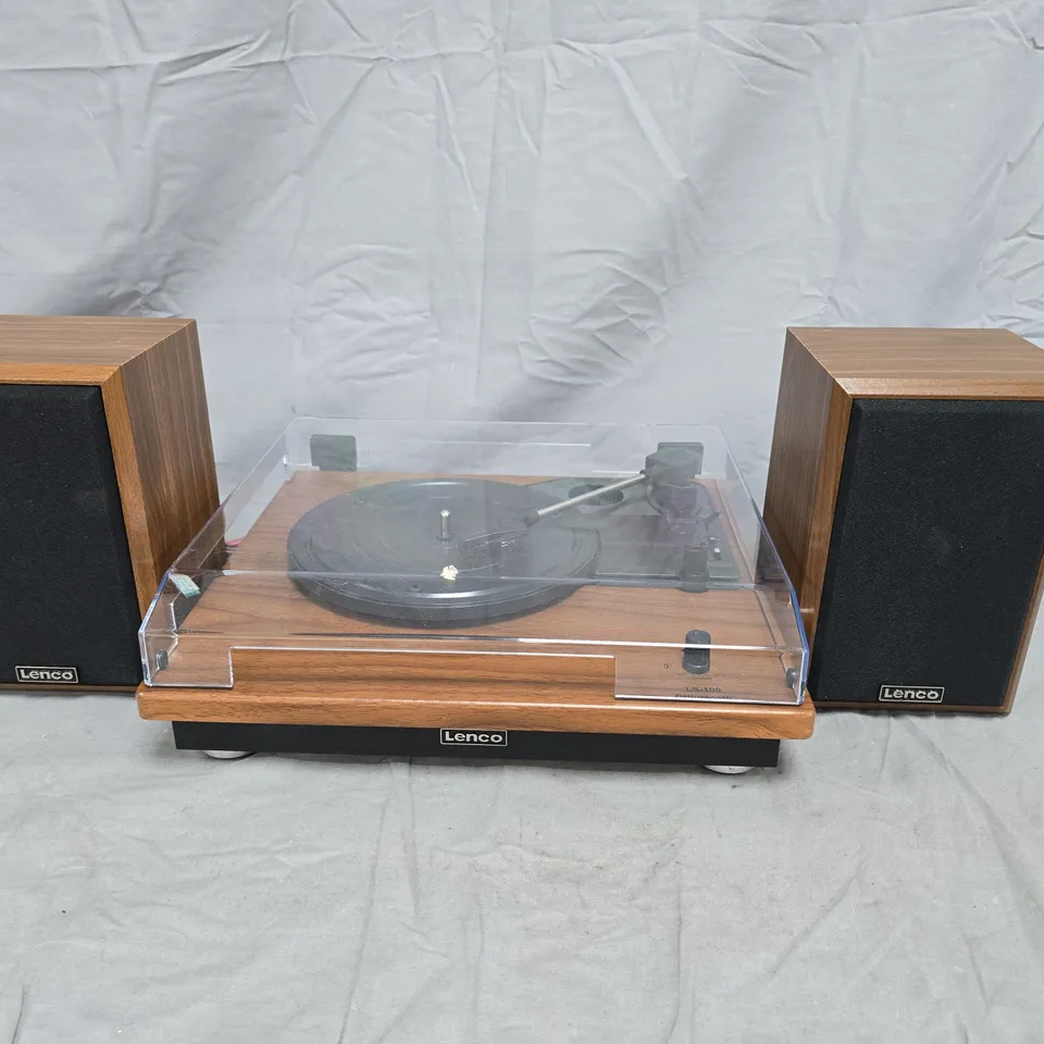 BOXED LENCO LS-100 TURNTABLE WITH BLUETOOTH – WOODEN SPEAKERS 