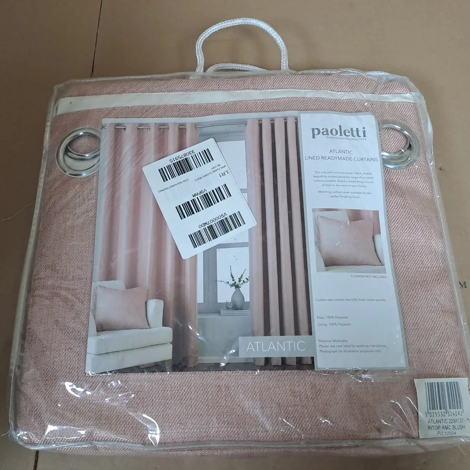 PAOLETTI ATLANTIC LINED READYMADE CURTAINS IN BLUSH - W 90" X w 54"