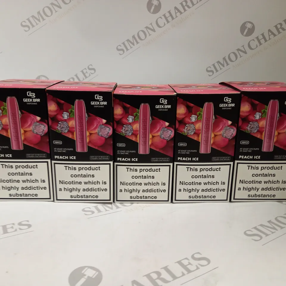 5 X BOXED (10 DISPOSABLES PER BOX) GEEK BAR DISPOSABLE VAPES - PEACH ICE