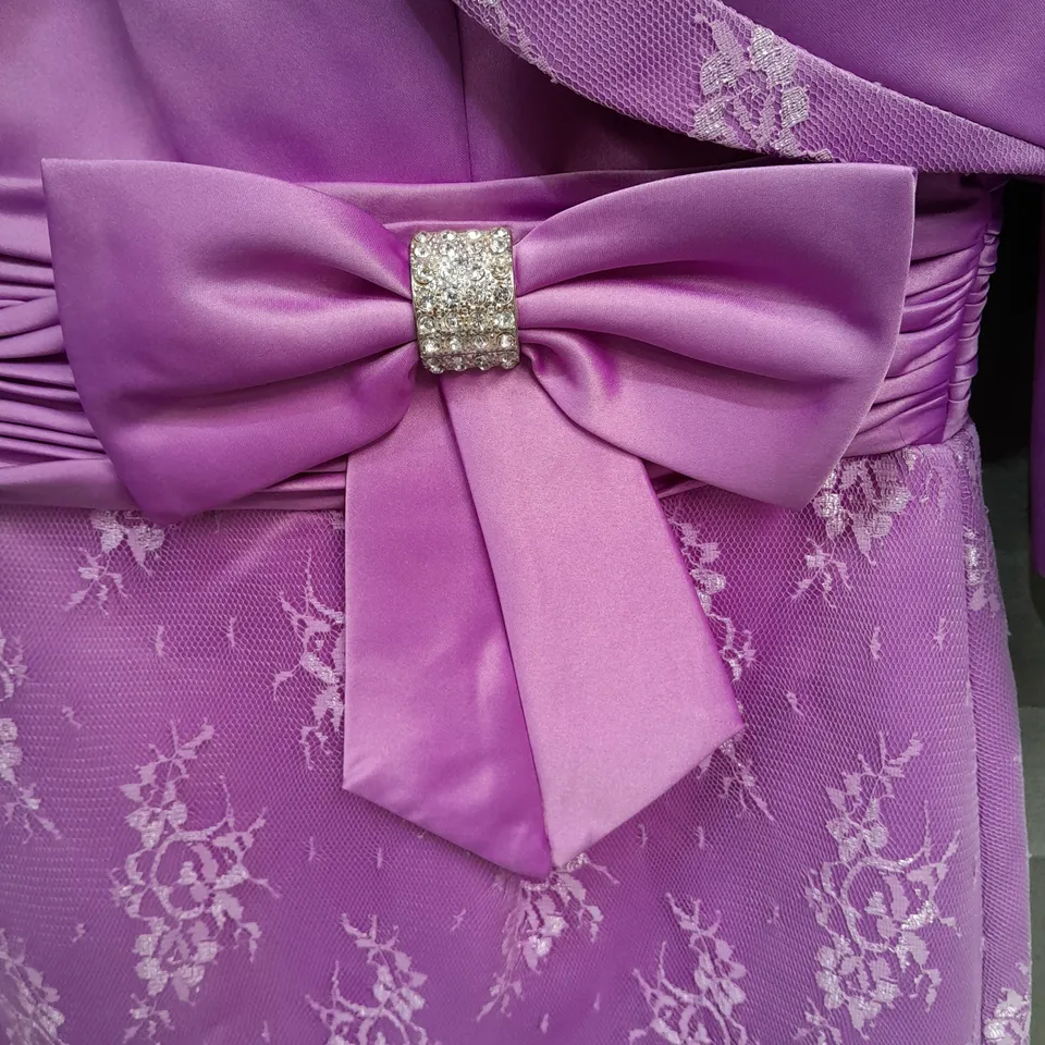 JOHN CHARLES BOW DETAIL EMBELLISHED OCCASIONAL DRESS AND JACKET SET IN PURPLE - 40