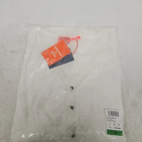 SUPERDRY WOMEN'S WHITE LACE-TRIM SHIRT, UK 14