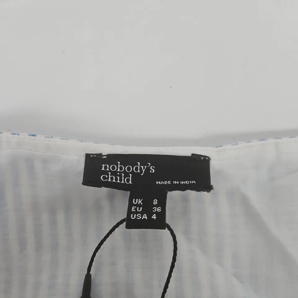 NOBODY'S CHILD CORA JUMPSUIT – SOFT BLUE STRIPE, UK 8 (EU 36, USA 4)