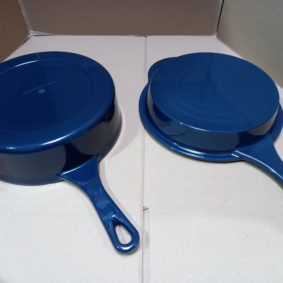 BRAND NEW COOKS ESSENTIALS 2-PIECE CAST IRON DOUBLE DUTY CASSEROLE WITH SKILLET LID - BLUE