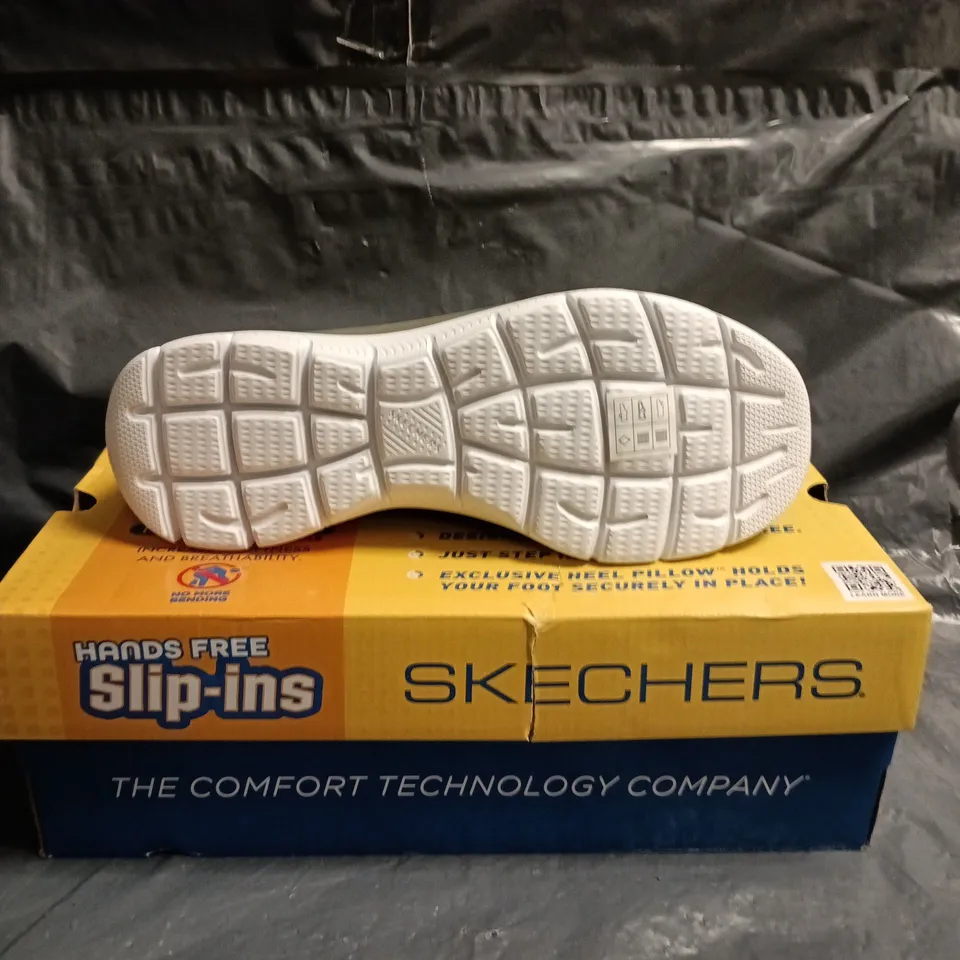 SKECHERS SLIP-INS TRAINERS – OLIVE MESH UPPER, MEMORY FOAM INSOLE SIZE 5