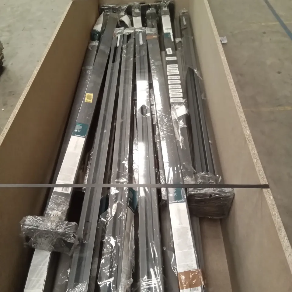 CRATE OF NEVA STEEL POST AND GREY DECKING