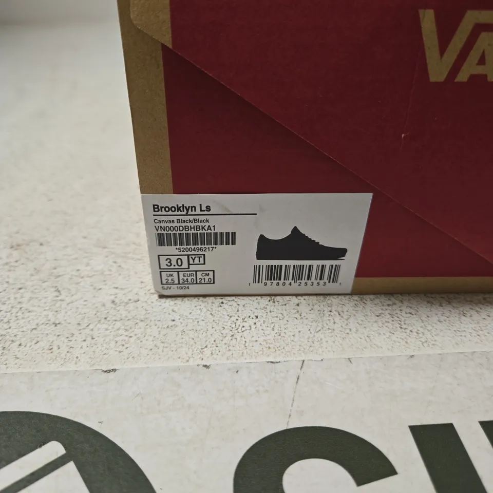 VANS BROOKLYN LS CANVAS BLACK/BLACK – YOUTH UK 2.5 TRAINERS (EU 34)