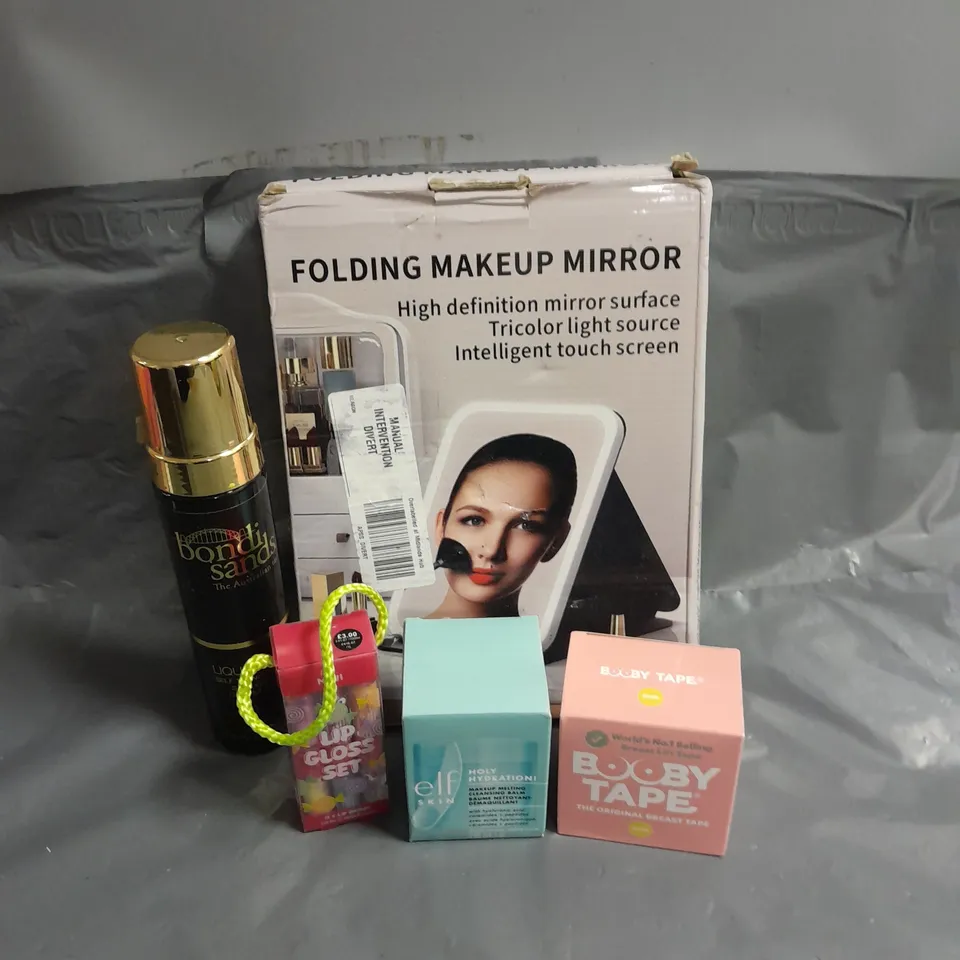 APPROXIMATELY 20 ASSORTED HEALTH & BEAUTY PRODUCTS TO INCLUDE FOLDING MAKEUP MIRROR, LIP GLOSS SET AND ELF CLEANSING BALM