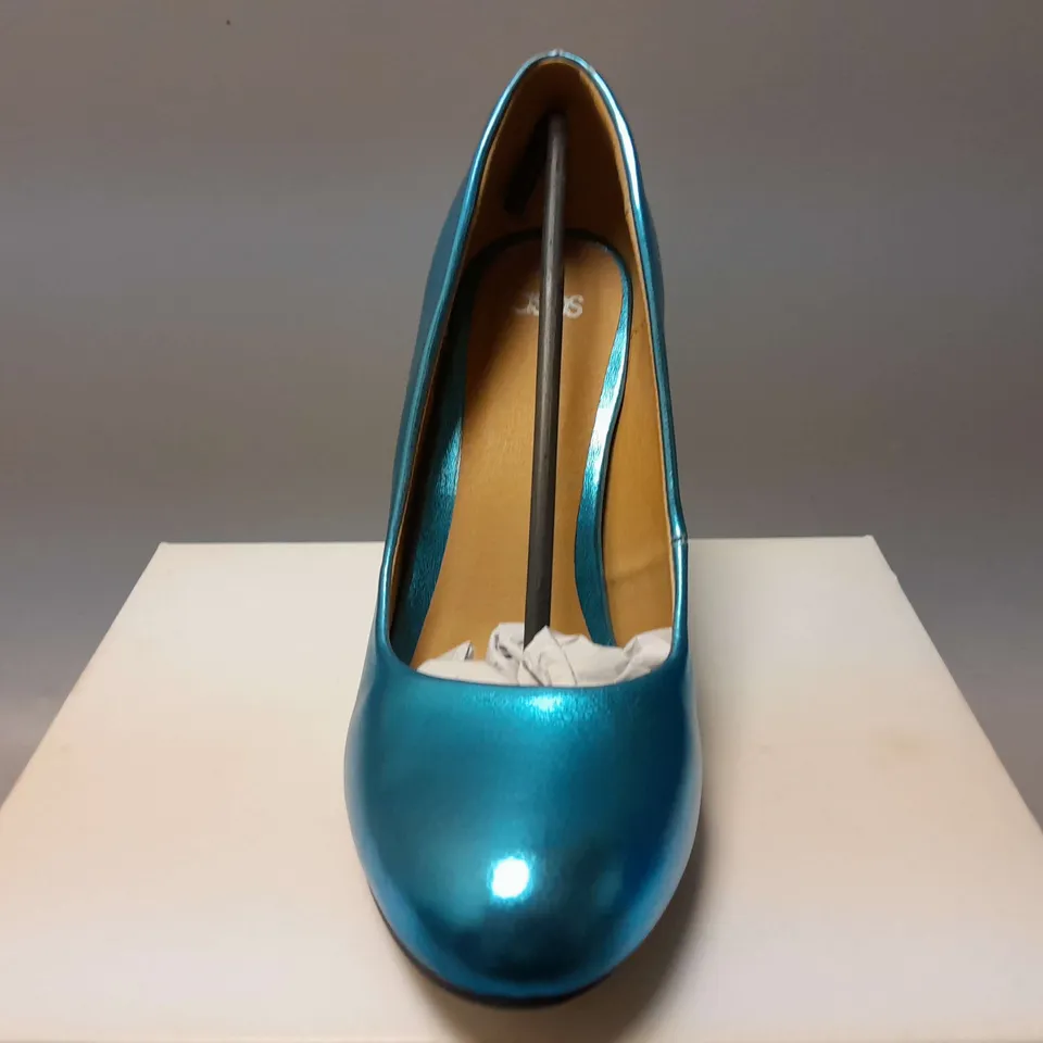 9 BOXED ASOS SCALA HIGH HEELS IN BLUE - UK 6