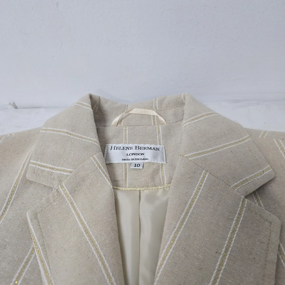 HELENE BERMAN LONDON BEIGE PINSTRIPED BLAZER, UK 10