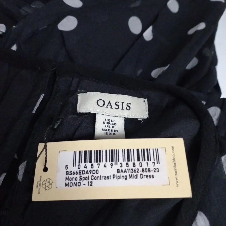 OASIS BLACK POLKA DOT DRESS – WOMEN'S, UK12 (EUR40, US8) – MADE IN INDIA