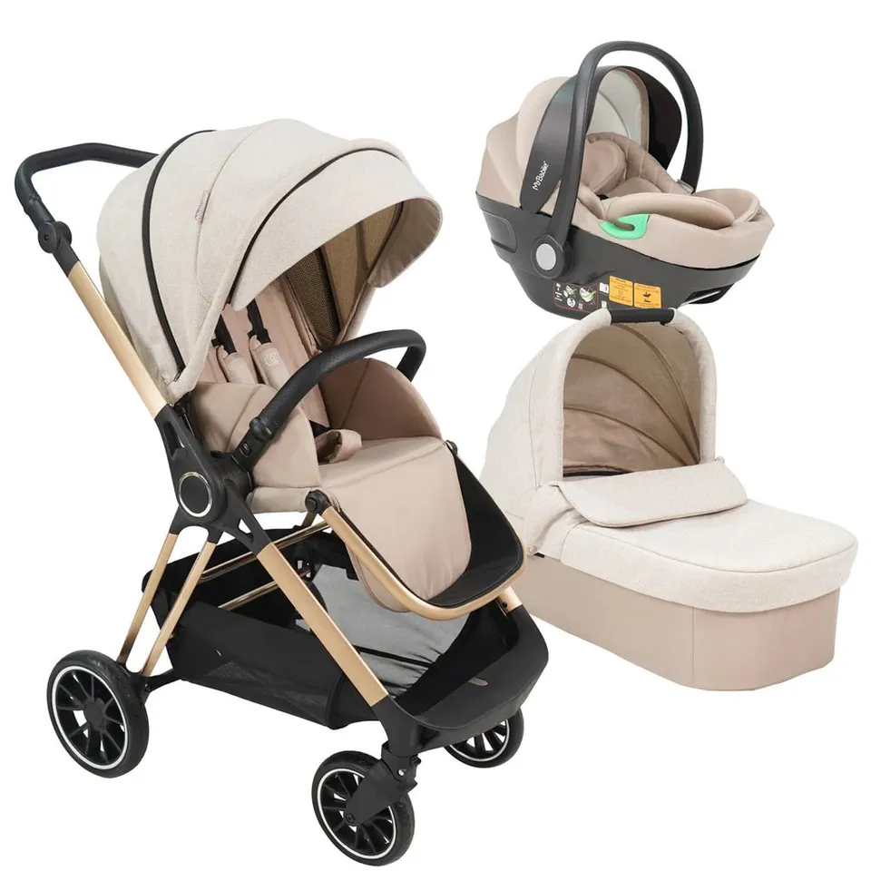 BOXED MB250I BILLIE FAIERS ISIZE TRAVEL SYSTEM IN OATMEAL HERRINGBONE - COLLECTION ONLY