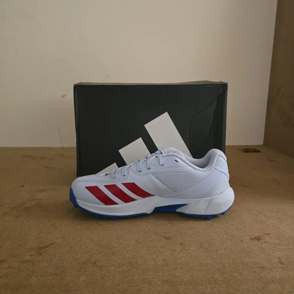 ADIDAS RUNNING SNEAKERS – WHITE WITH RED STRIPES, BLUE OUTSOLE UK 8