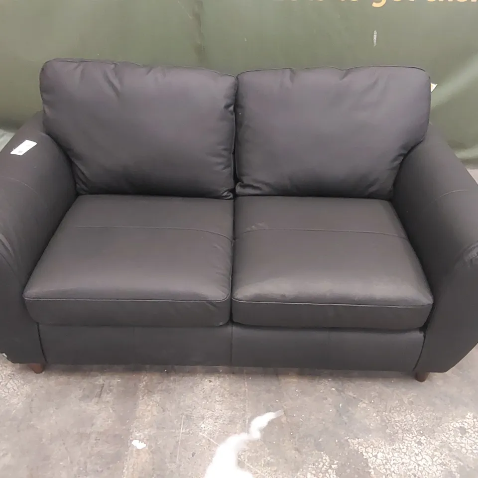 QUALITY DESIGNER SHAY 2 SEATER LEATHER SOFA - BLACK 