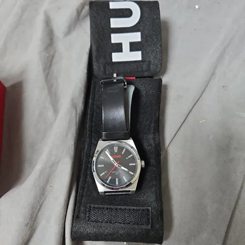 GENTS HUGO ARK BLACK LEATHER STRAP WATCH