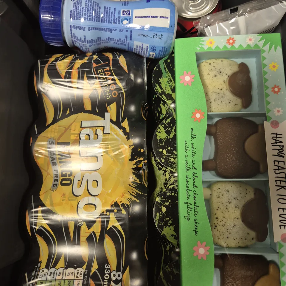 APPROXIMATELY 10 ASSORTED FOOD/DRINK PRODUCTS TO INCLUDE MINI EGGS BAR, RAVE COFFEE, TONY'S CHOCOLATE ETC 