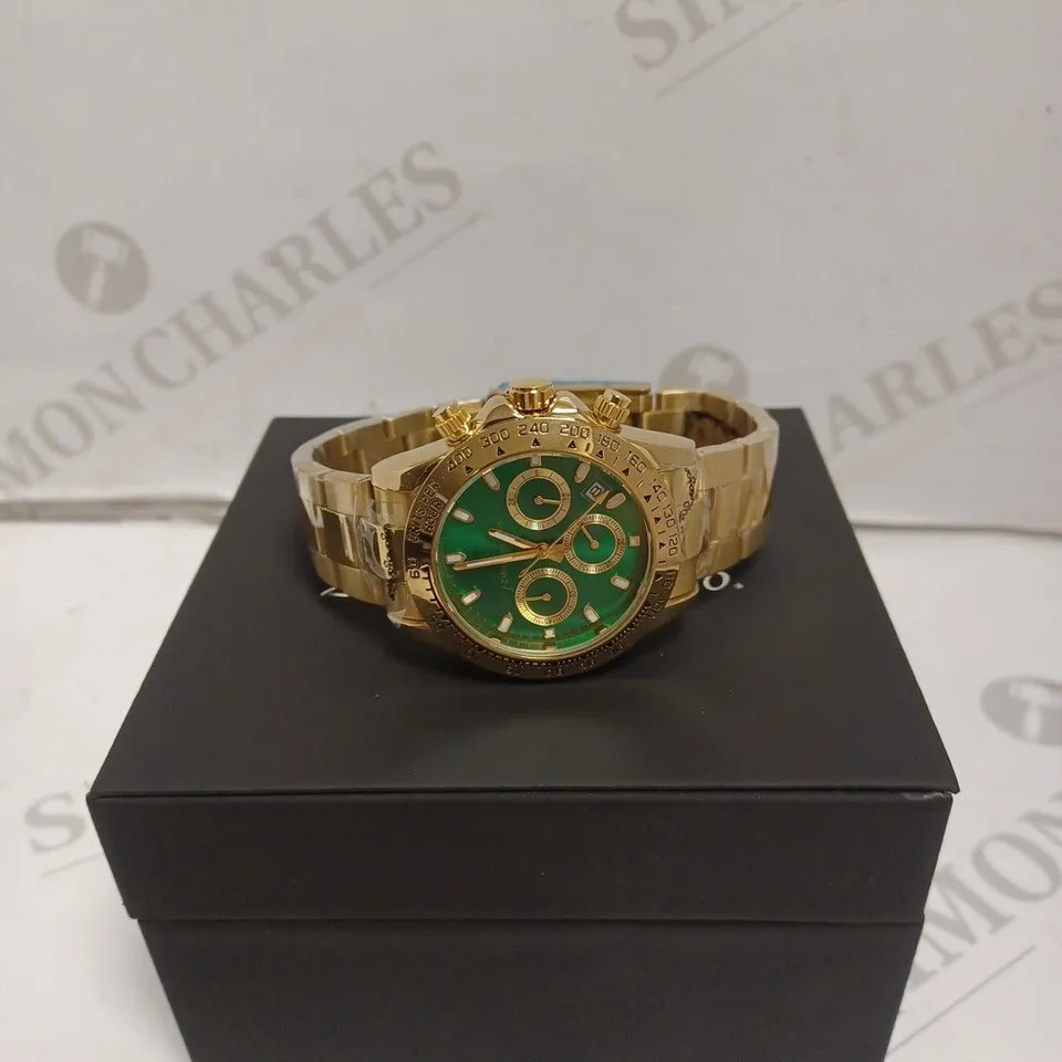 MENS ZIHLMANN & Co Z400 WATCH – CHRONOGRAPH MOVEMENT – GOLD COLOUR STAINLESS STEEL STRAP – GREEN DIAL – 3ATM WATER RESISTANT 
